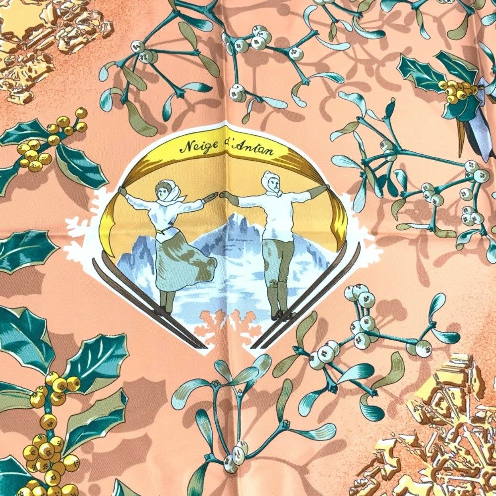 美品 HERMES エルメス カレ90 Neige d'Antan 去年の雪 オレンジ