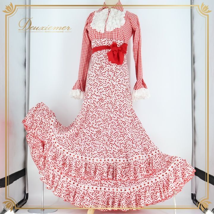 フラメンコ バタデコーラスカート （赤・オレンジと白） 38 フラメンコ