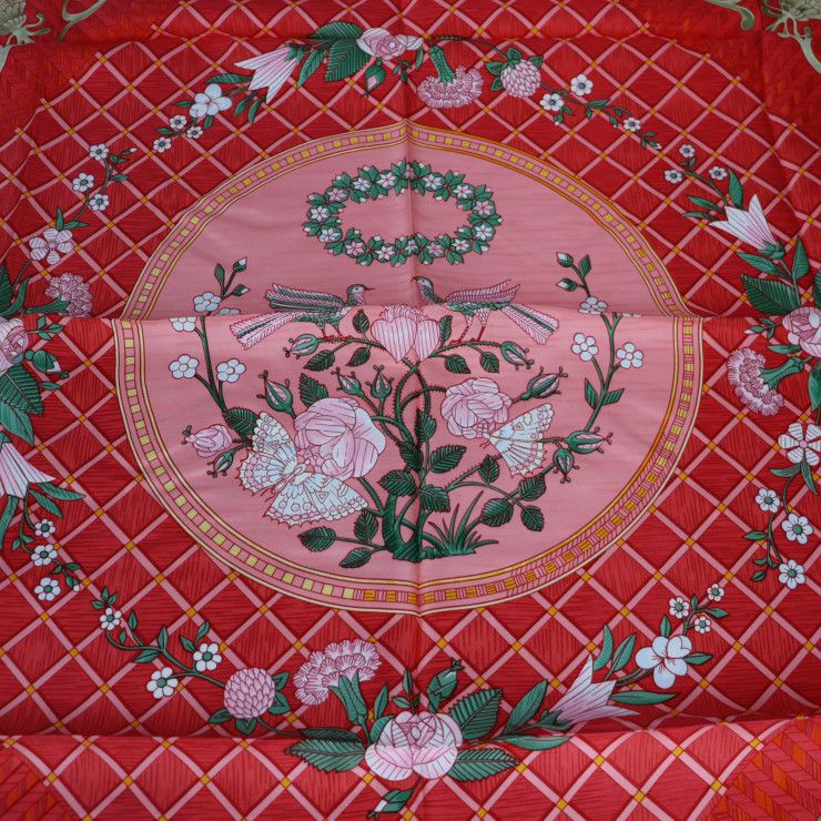 HERMES エルメス JEUX DE PAILLE スカーフ シルク レッド マルチカラー