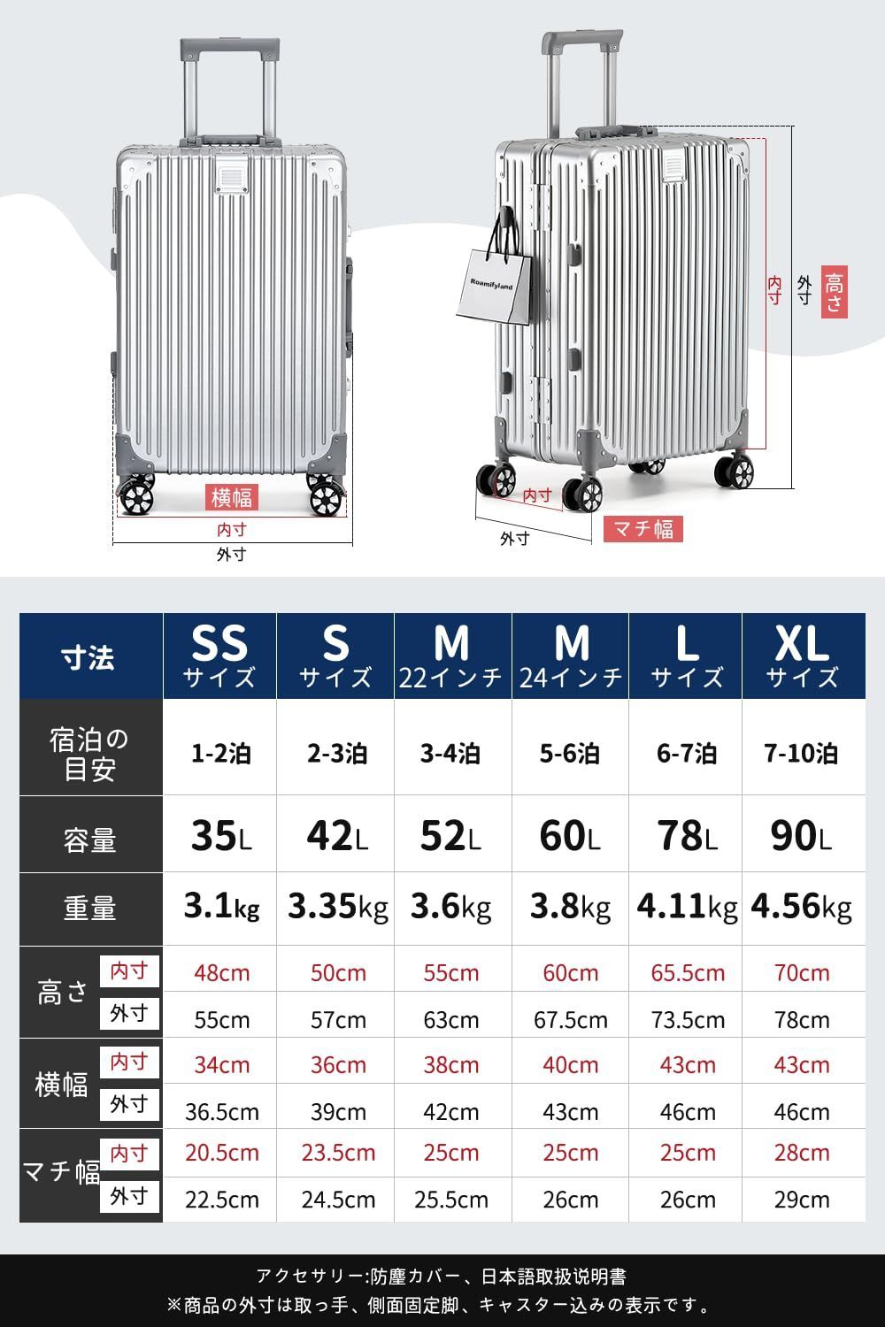 Roamifyland] スーツケース 大型 アルミフレームタイプ キャリーケース