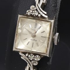 稼動 良品 4℃ ヨンドシー QZ ダイヤベゼル スクエア シェル文字盤