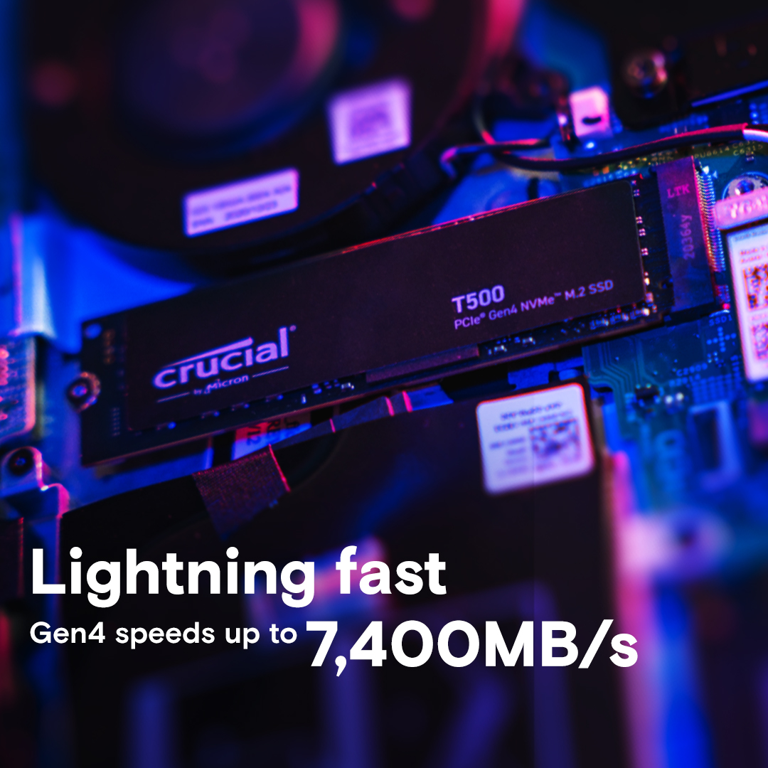Crucial T500 500GB PCIe Gen4 NVMe M.2 SSD | CT500T500SSD8