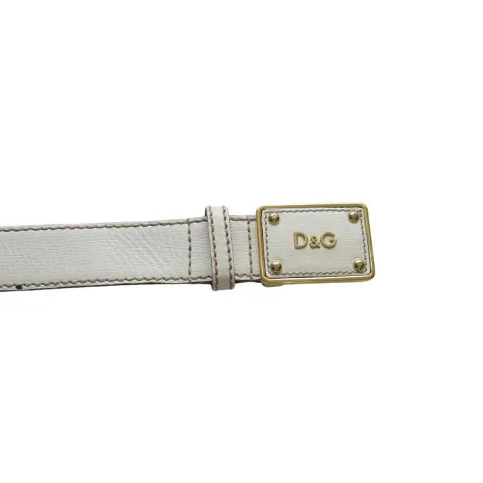 DOLCE & GABBANA WOMAN'S White Leather Gold Tone HW BELT Size 85