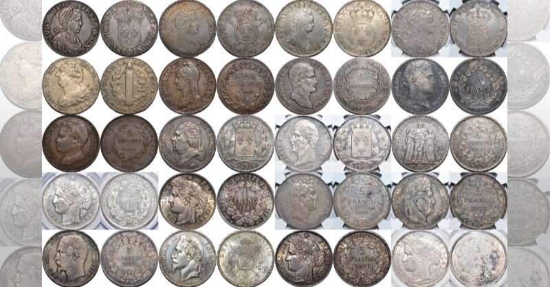 黒*グ様 1822年フランスルイ18世 5フラン 銀貨 フランス 1847年 5