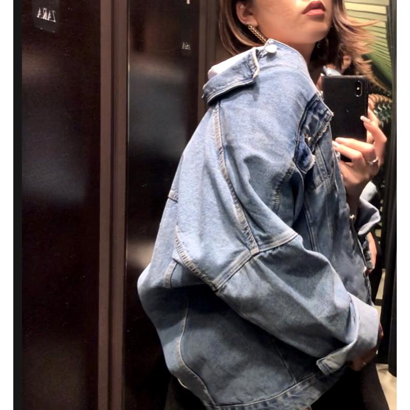 超個性的☆ZARA ザラ デニムジャケット アートデザイン ダメージ加工 M