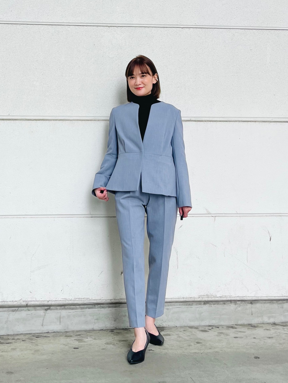 プラステ ウォームリザーブパンツスーツ ノーカラー 通勤