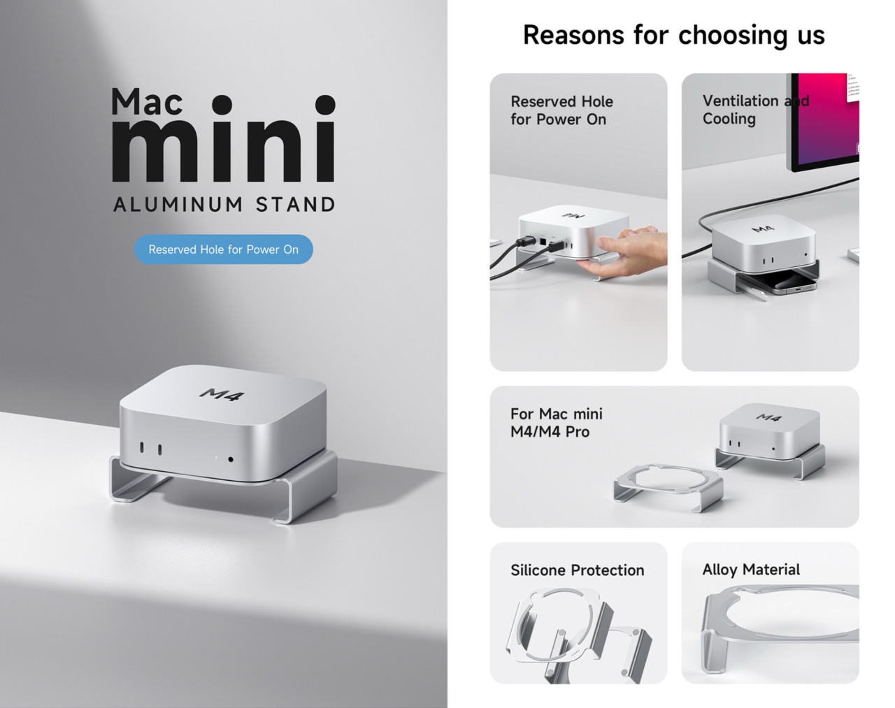 Mac mini (2024)の下に敷くことでエアフローを改善させ、USBハブなどを