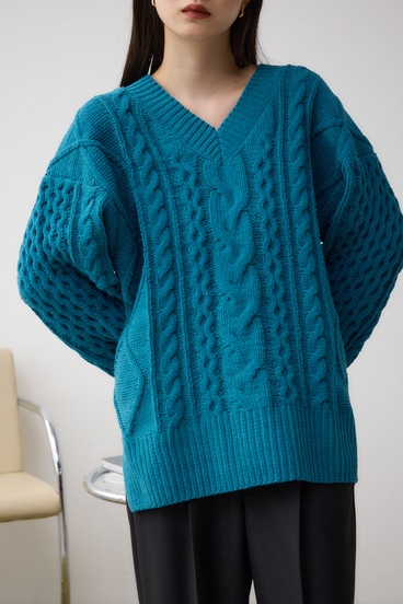 シェニールケーブルVネックロングニットトップス｜WOMEN｜250HAG70