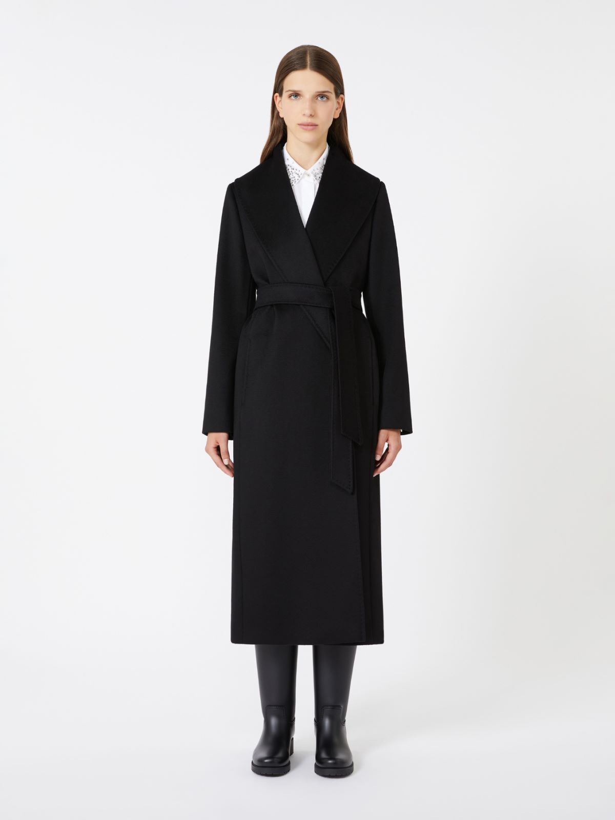 Pure virgin wool broadcloth coat, black | Max Mara