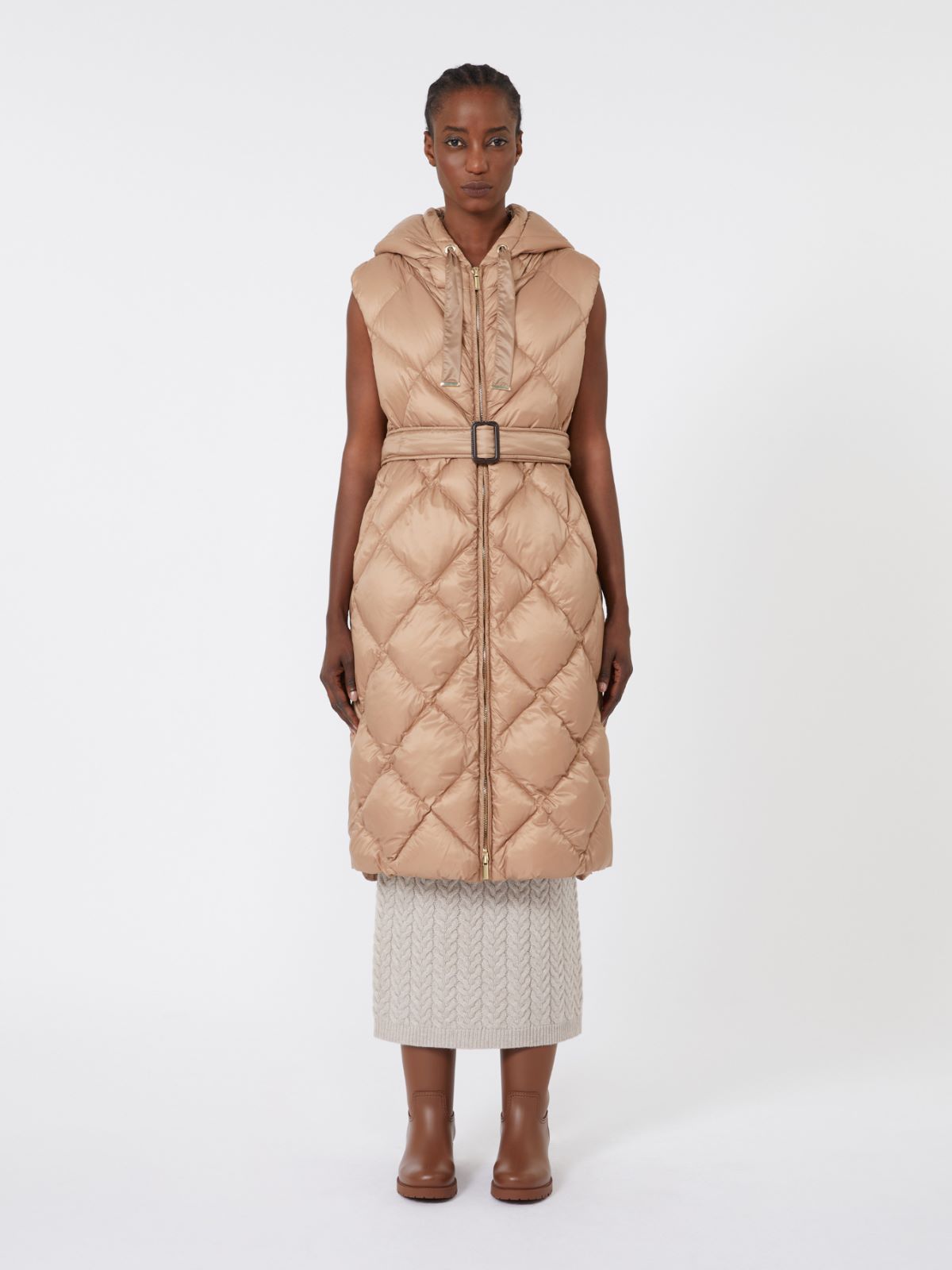 Padded midi gilet in water-repellent fabric, camel | Max Mara