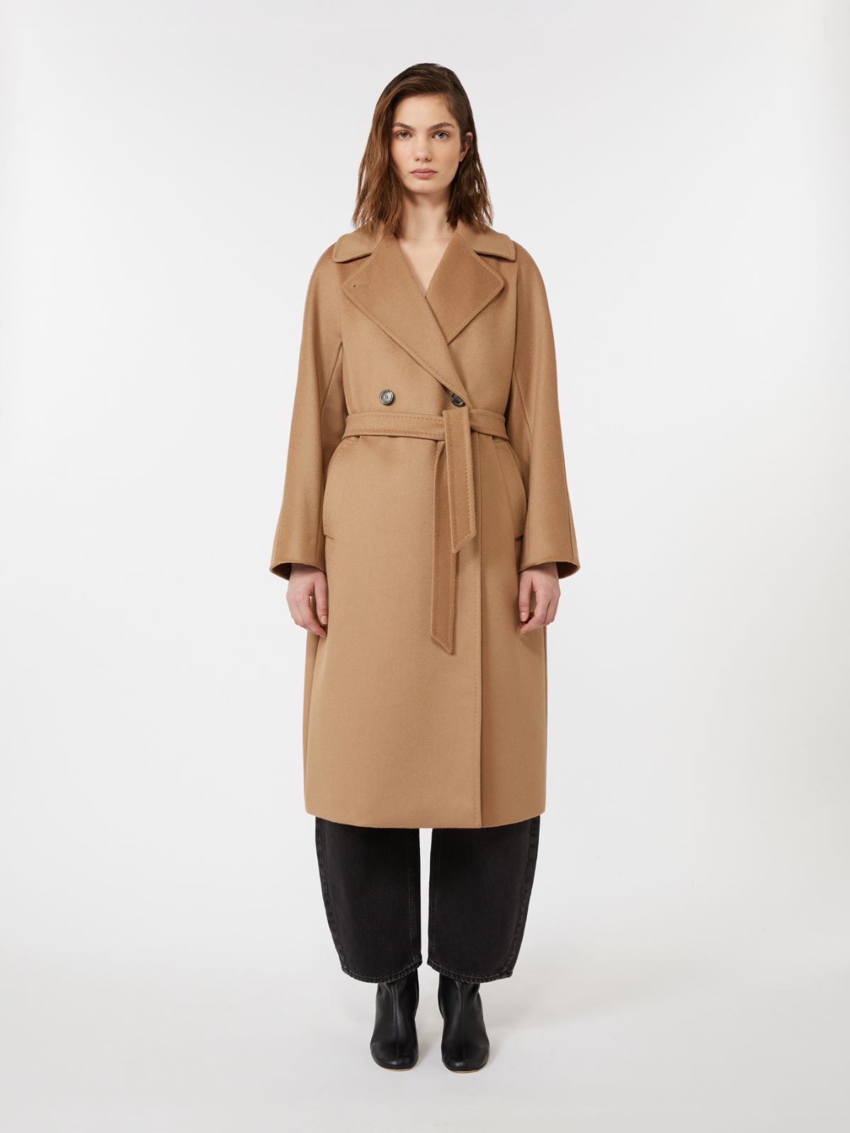 Double-breasted wool midi coat, camel | Weekend Max Mara