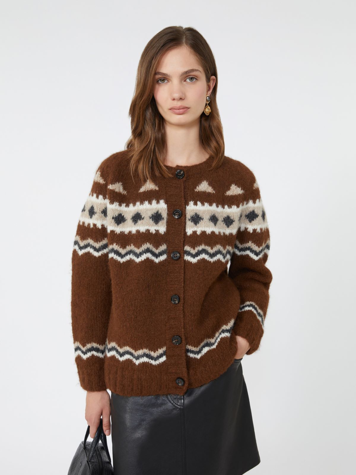 Jacquard alpaca cardigan, brown | Weekend Max Mara