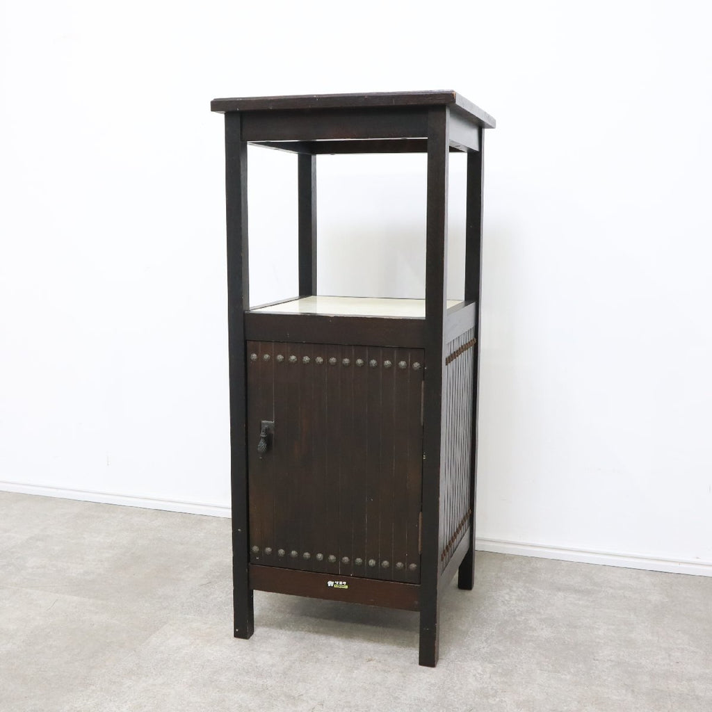 80's カリモク 電話台 TEL台 花台 キャビネット ビンテージ ※i4※ 80's