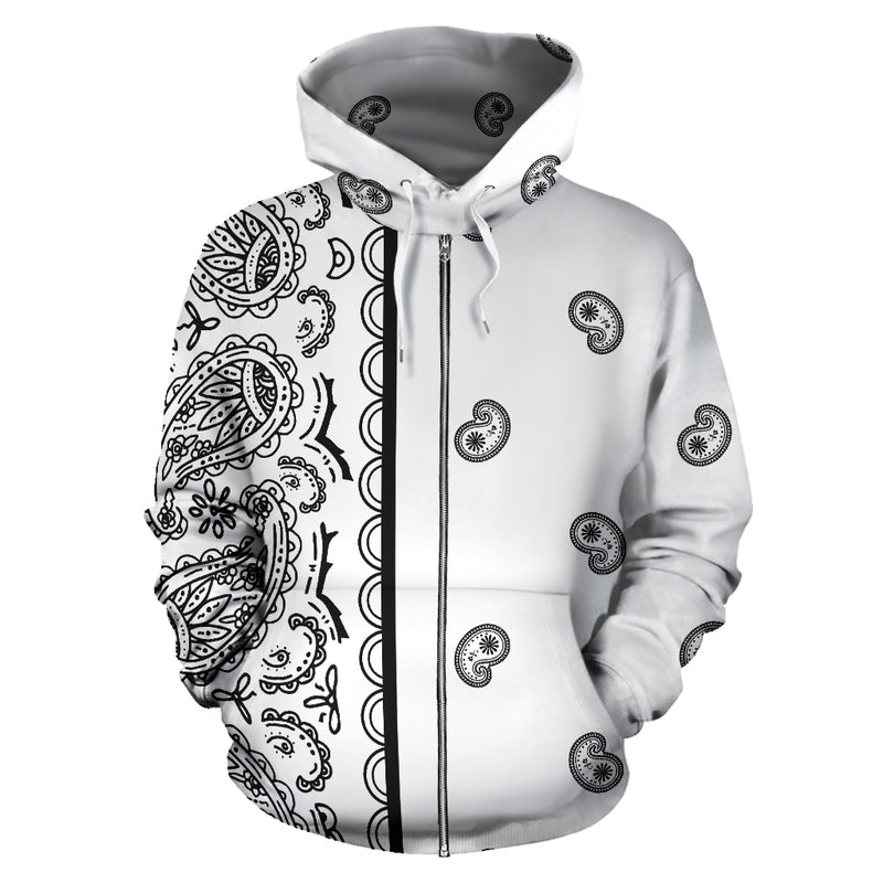 Asymmetrical White Bandana Zip Hoodie | The Bandana Blanket Company