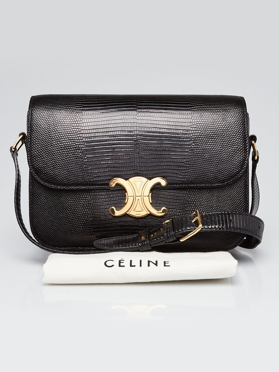 Celine Black Lizard Triomphe Teen Crossbody Bag | Yoogi's Closet