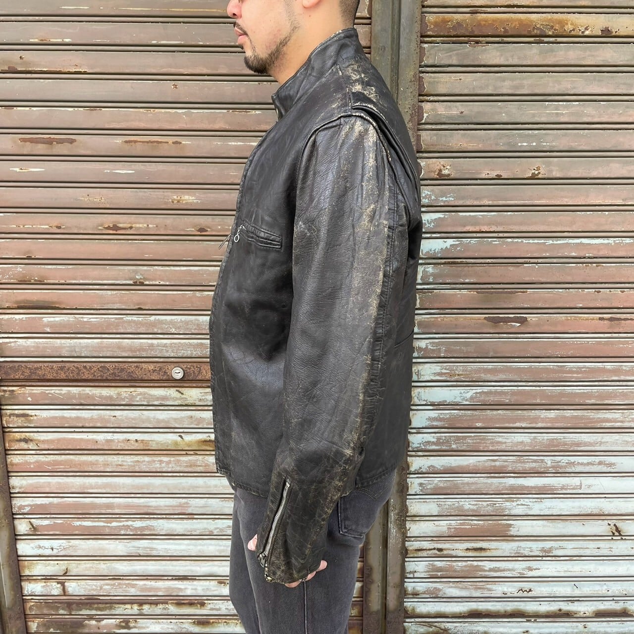 60s USA製 シングル ライダースジャケット ヴィンテージ ブラック 44