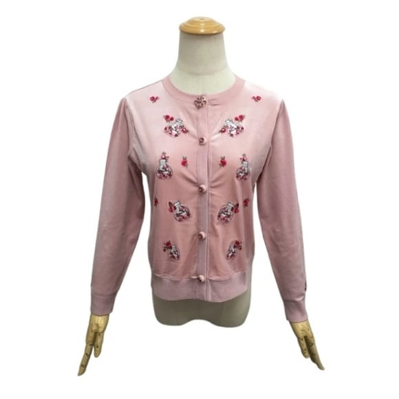 スーパービューティー カーディガン 香水瓶刺しゅう ベロア素材 ニット