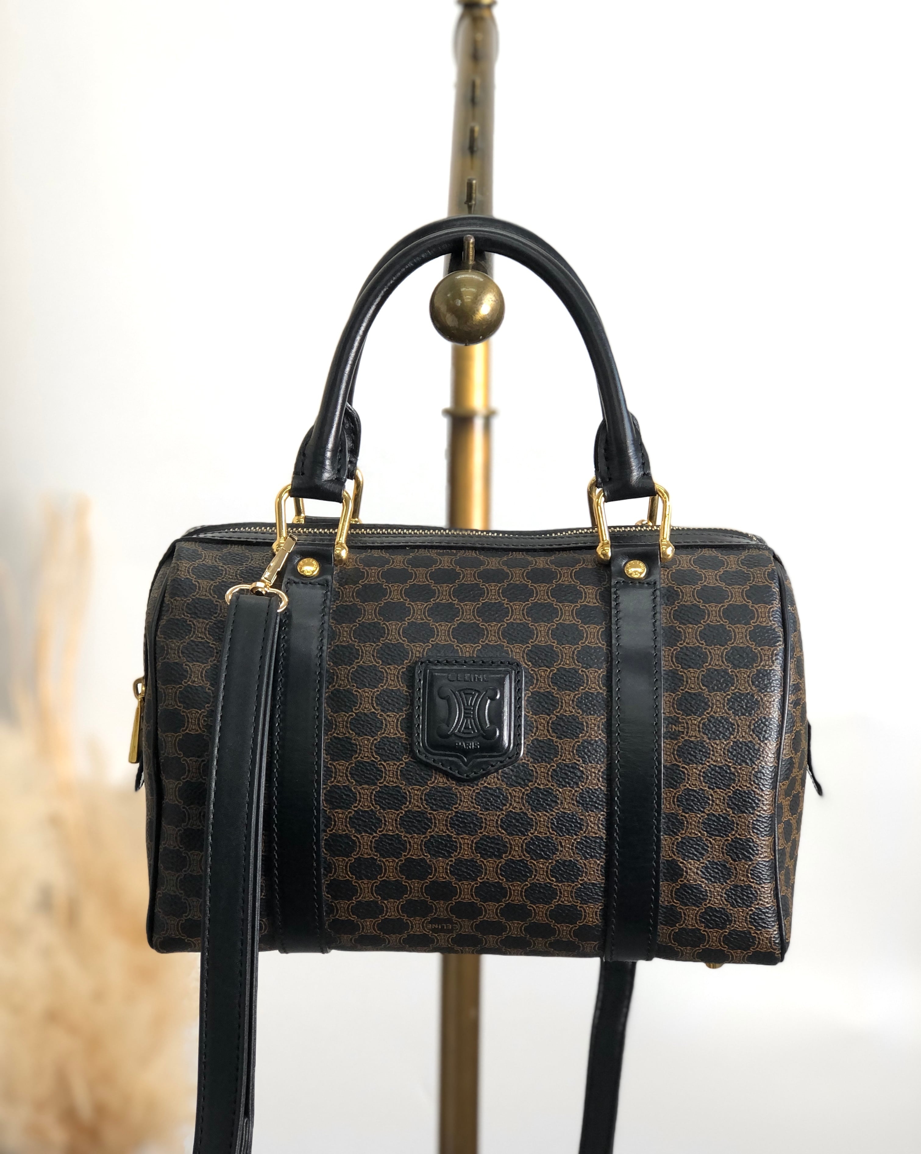 大容量】CELINE セリーヌ ボストンバッグ マカダム柄 南京錠&鍵付き