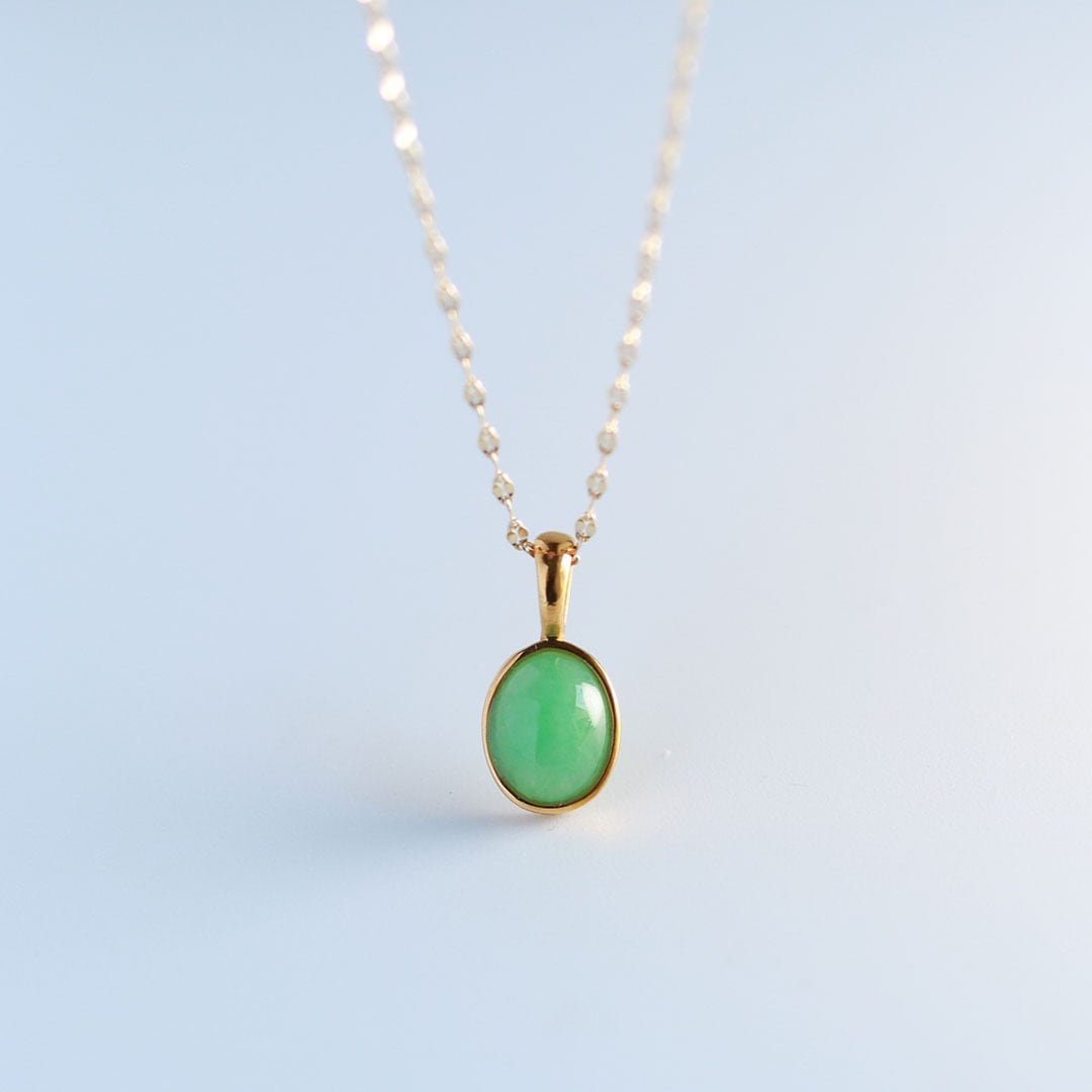 日常使いにgood！K10YG オーバル翡翠 ペンダント ネックレス A貨翡翠