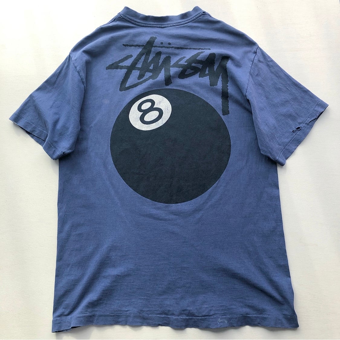 80～90s STUSSY USA製 黒タグ 8ボール Tシャツ ネイビー 表記(L