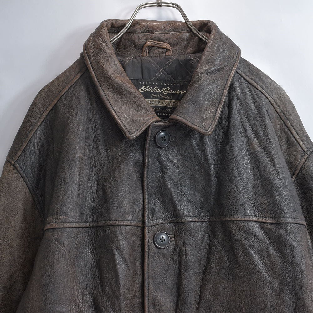雰囲気系 90～00s Eddie Bauer レザー カーコート 本革 ハーフコート