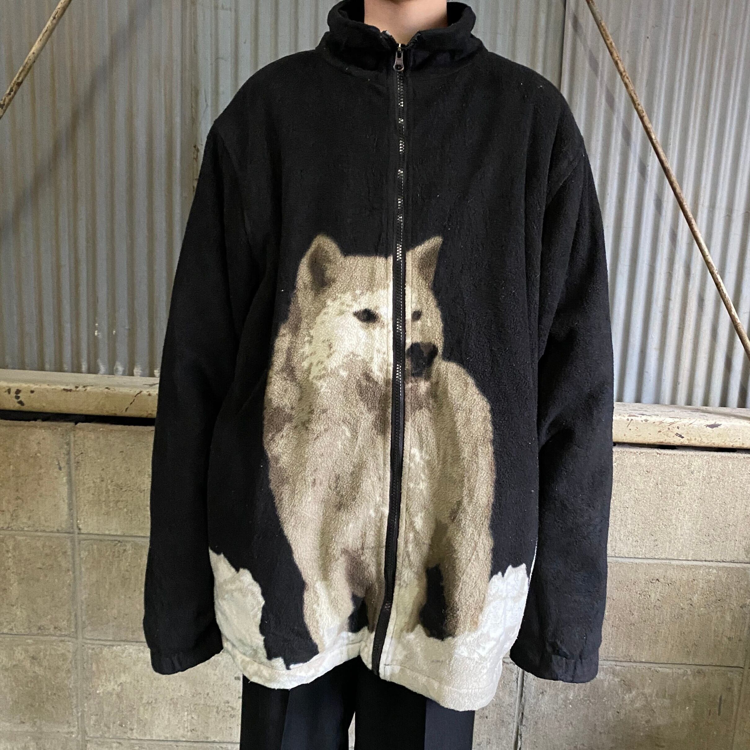 MOUNTAIN RIDGE 狼 アニマル柄 大判柄 ボアフリースジャケット メンズM