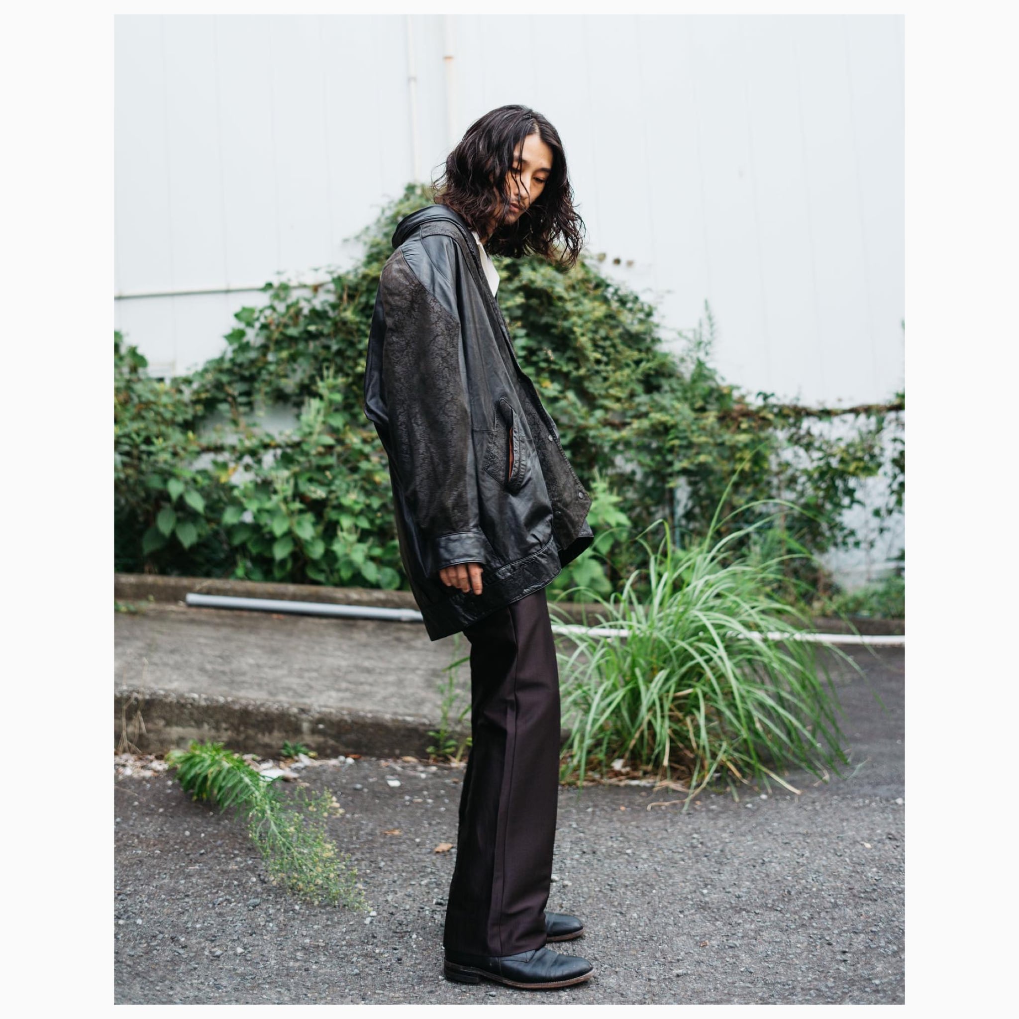 80's~ VENEZIA ダブルブレスト 切り替えレザージャケット SIZE 26/28