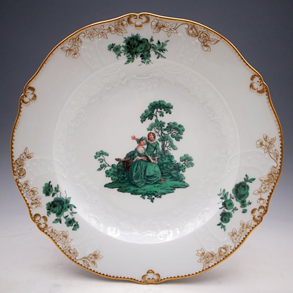 マイセン Meissen グリーンワトー 皿 プレート アンティーク 一級品