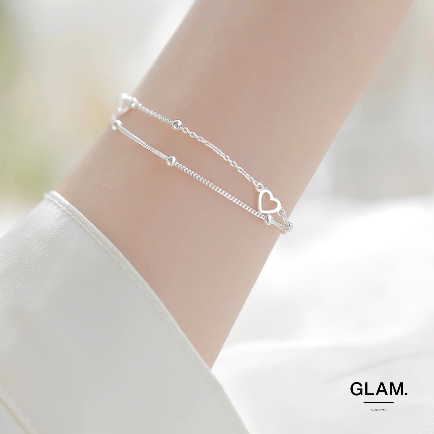 ダブルレイヤーハートチャームブレスレット | 金属アレルギーに悩む