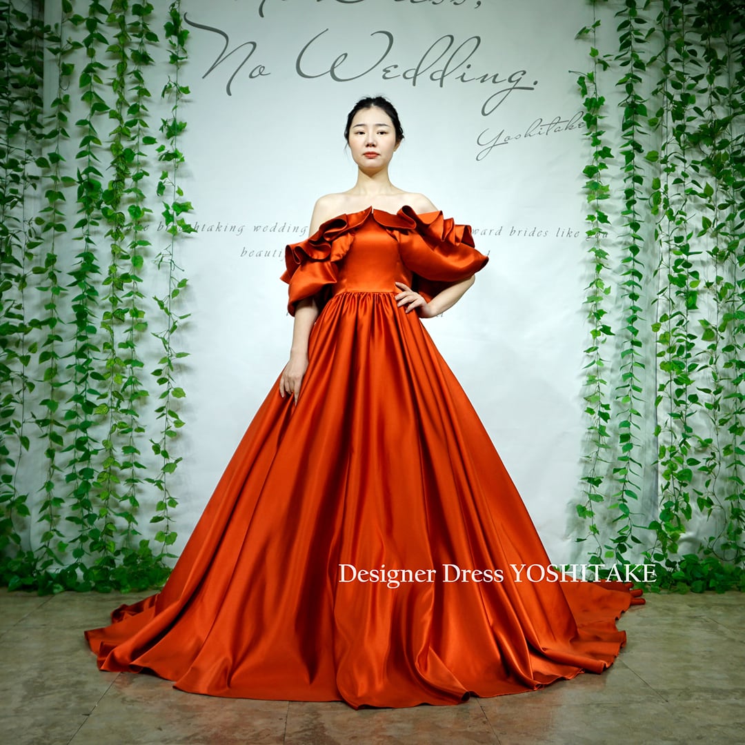 ウエディングカラードレス.テラコッタ.Aライン.編み上げ.(披露宴.お