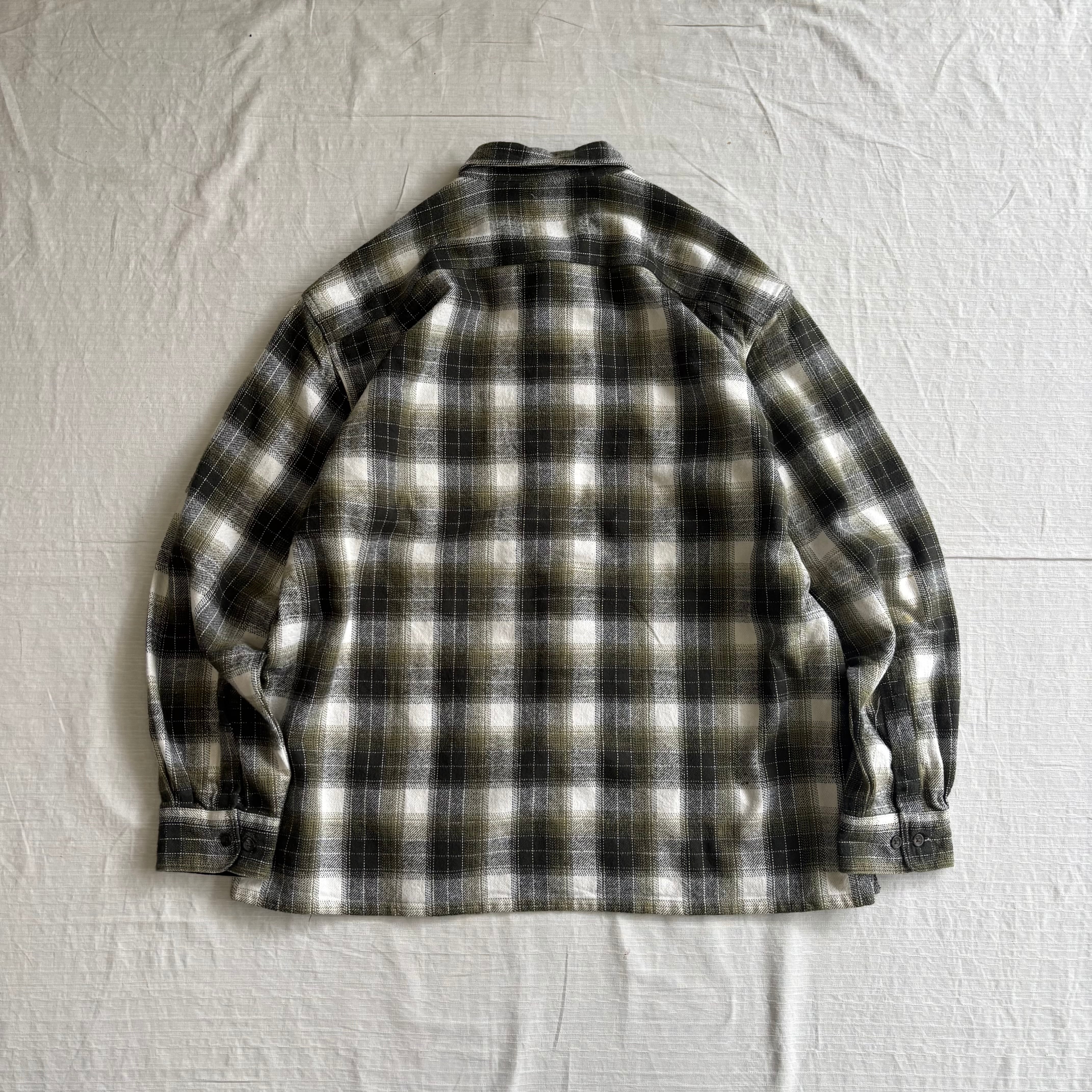 00's St. JOHN'S BAY ネルシャツ メンズXL グリーン ヘビネル シャドー