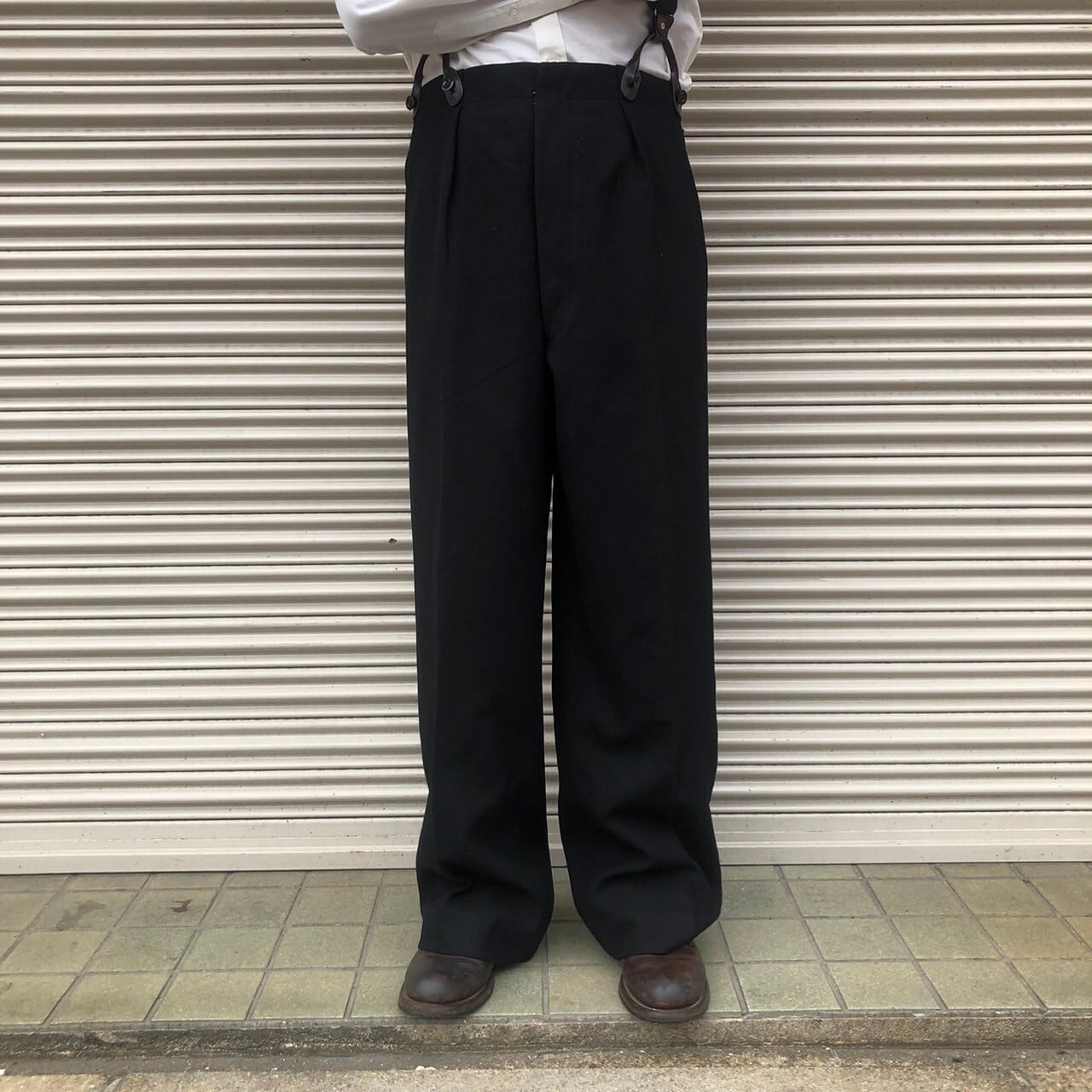 30s 40s Euro Vintage ウール スラックス 針刺し バックルバック