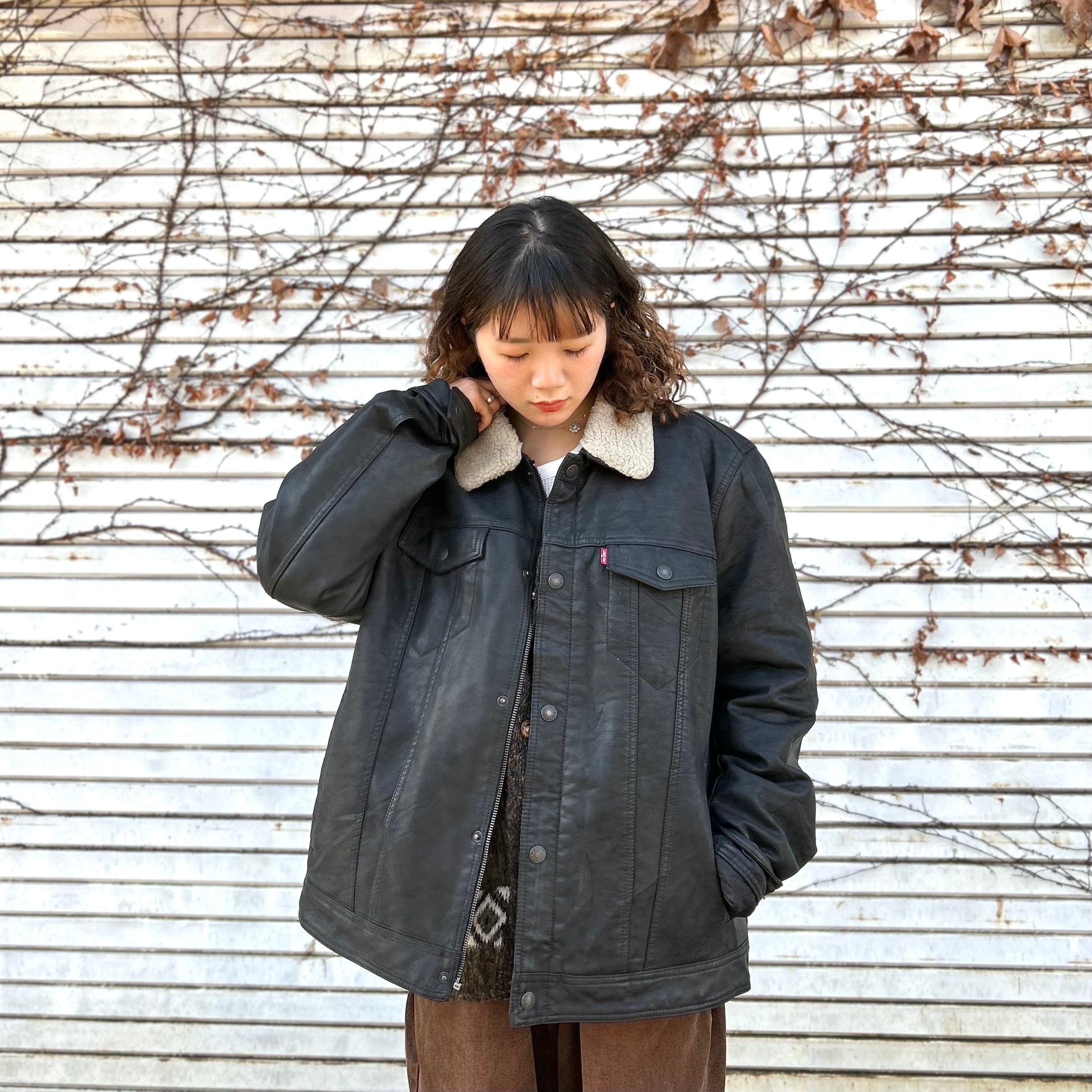 新品タグ付】リーバイス 本革シープスキン 襟ボア レザージャケット L