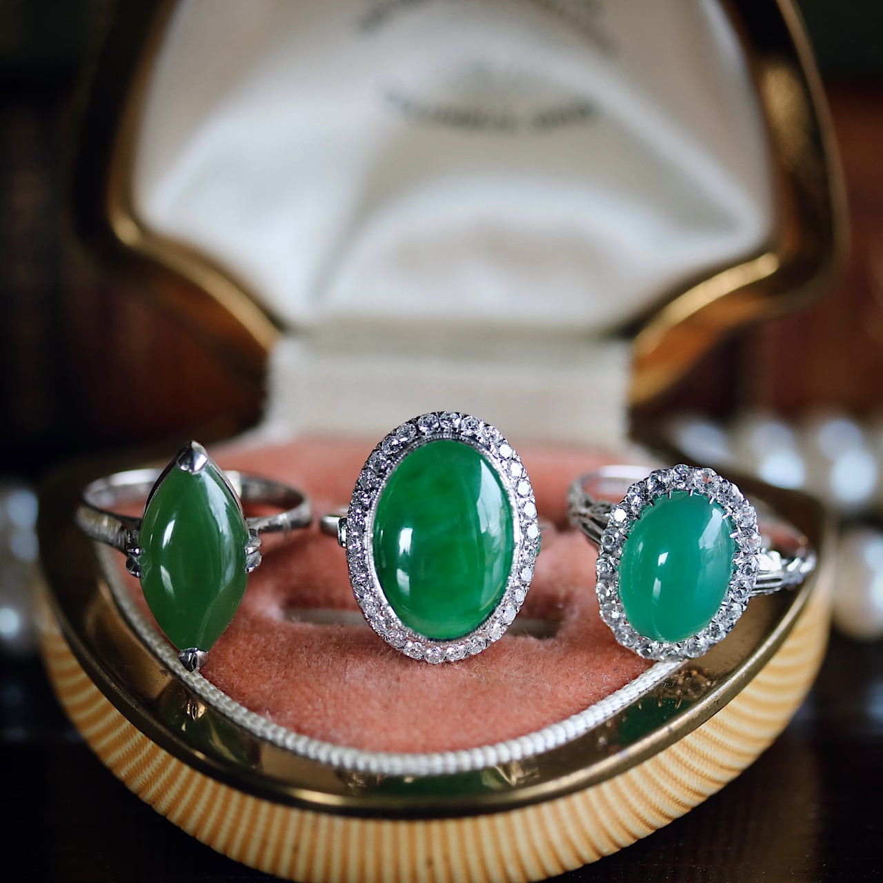 K14WG 天然ネフライト 翡翠 千本透かし ヴィンテージリング