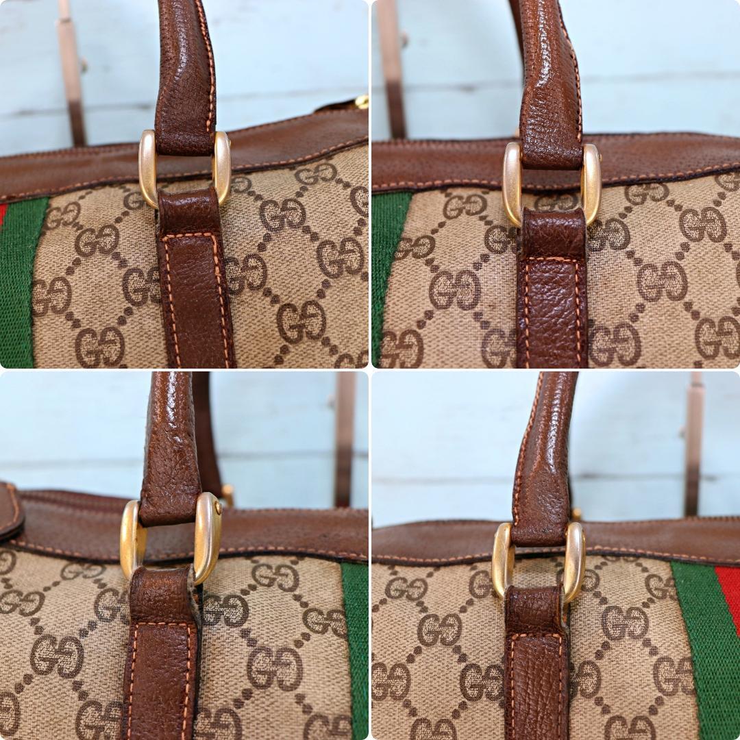 GUCCI オールドグッチ ミニボストンバッグ GGスプリーム 茶色×ベージュ