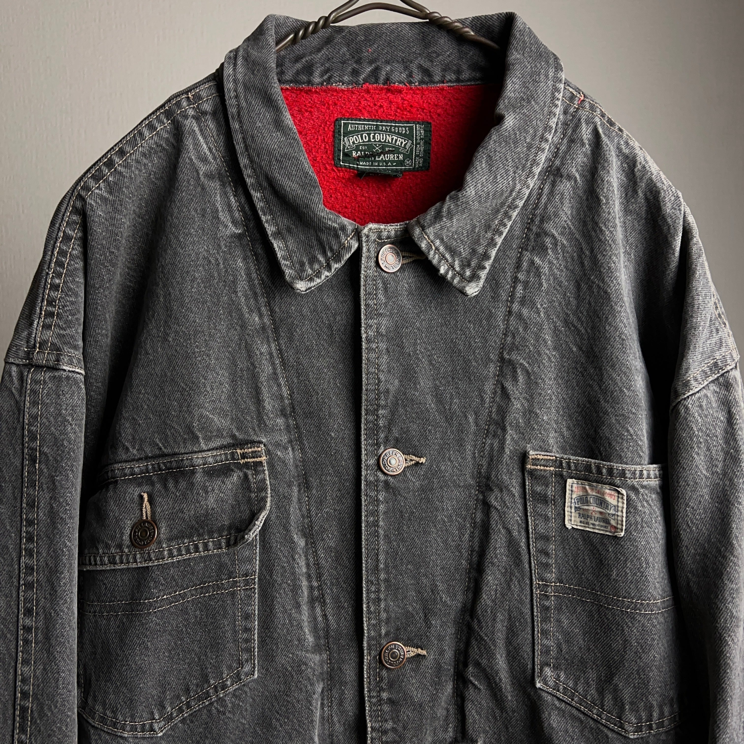 80's~90's POLO COUNTRY Lined Black Denim Jacket SIZE M 90年代 ポロ