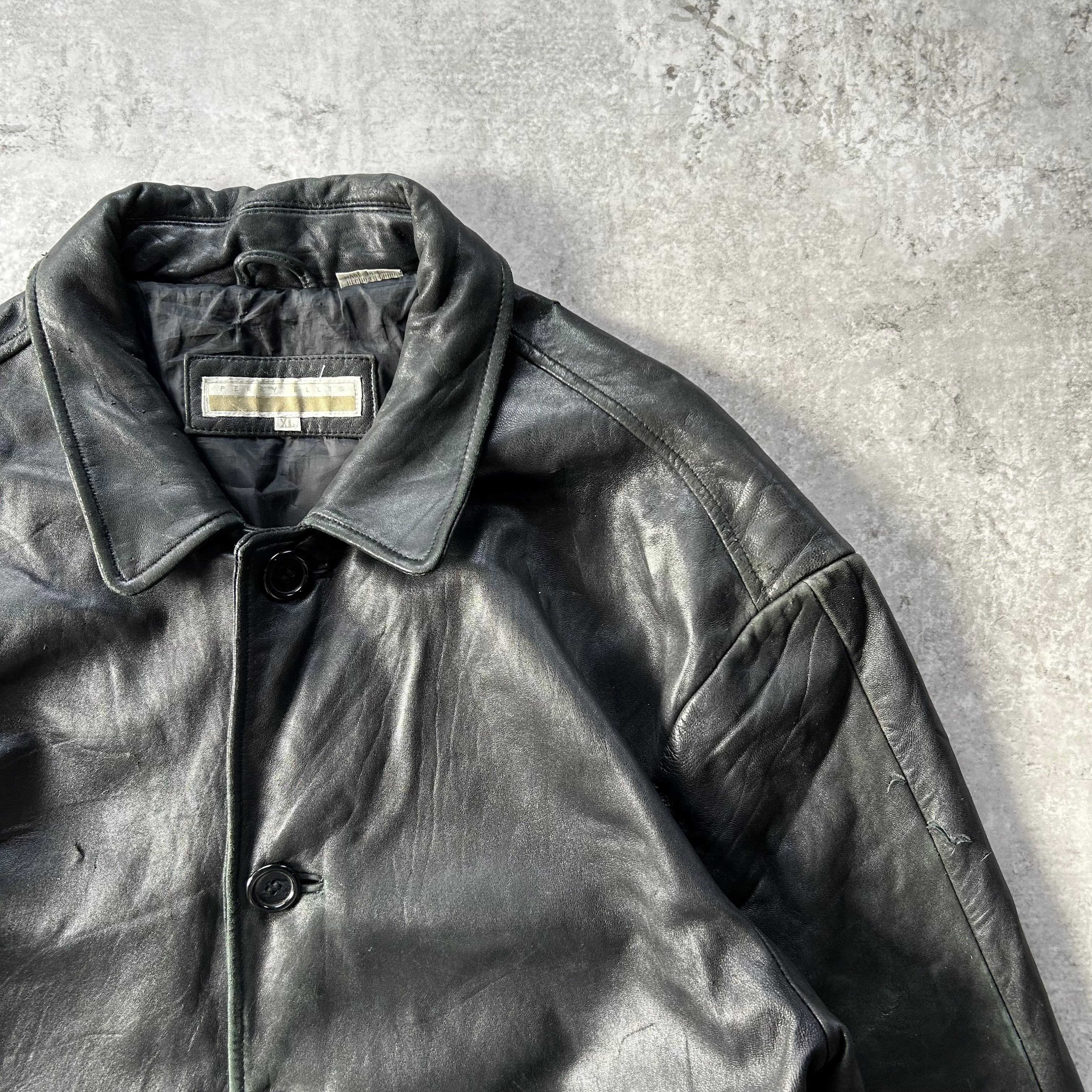90s ペリーエリス レザージャケット/レザーコート ブラック XL ラム