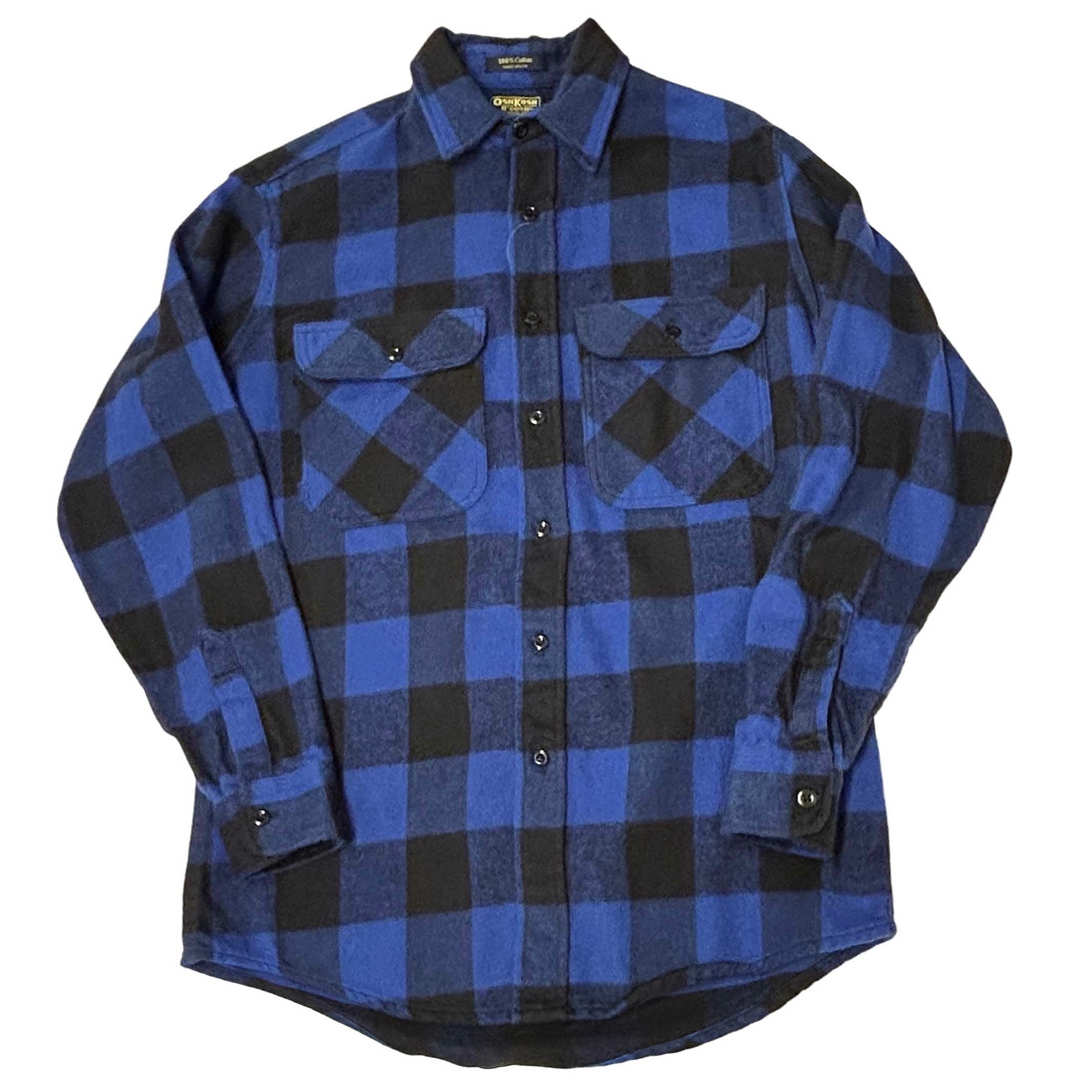 90s OSHKOSH オシュコシュ ブロックチェック ネルシャツ 青黒【M