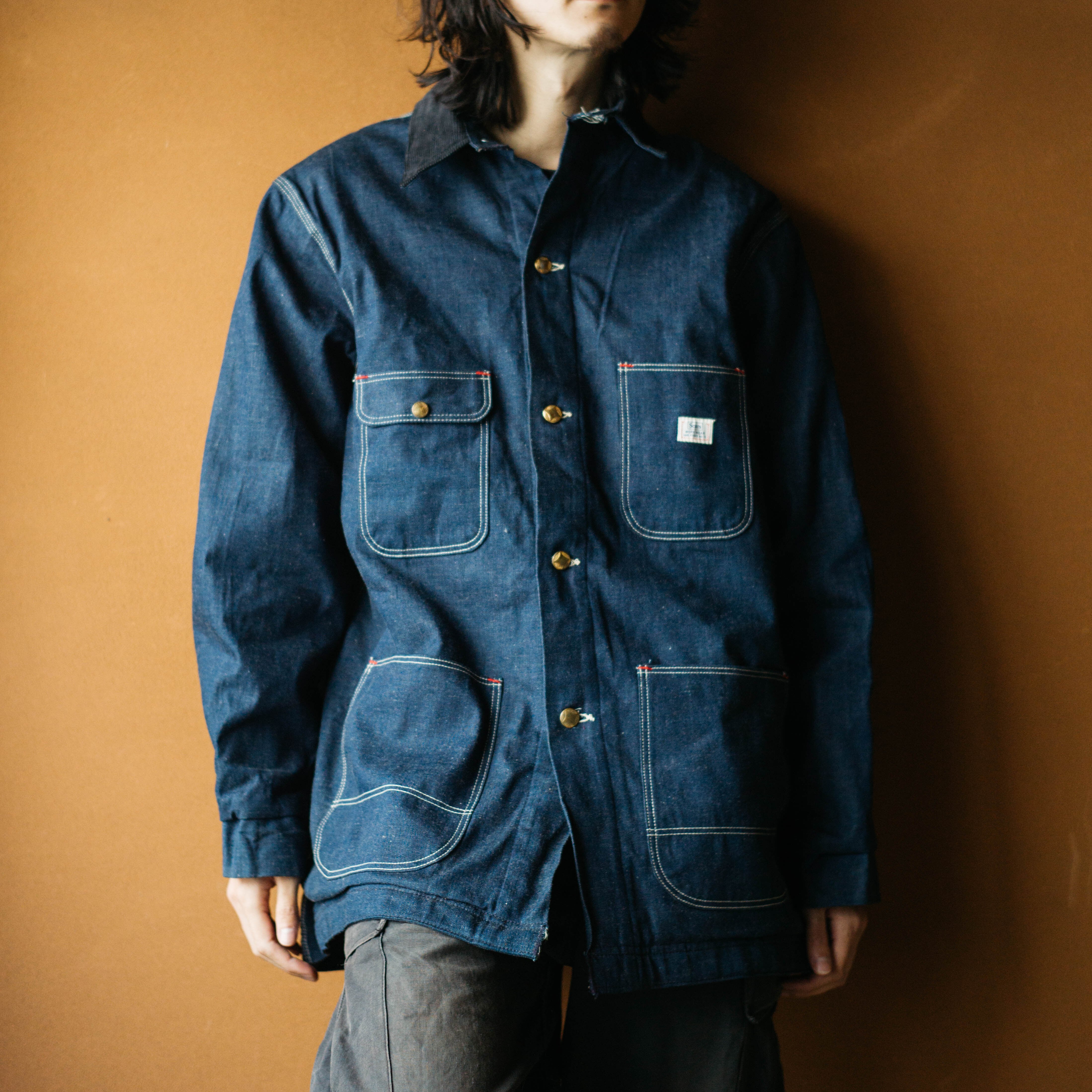 極美品 60's SEARS デニムカバーオール濃紺 裏地ブランケット付き 襟