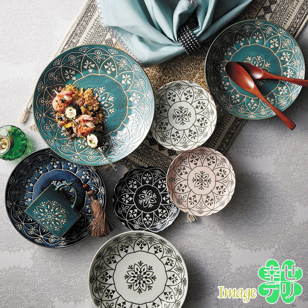 モロッカン パスタ皿 4枚セット 径20.5cm プレート モロッコデザイン