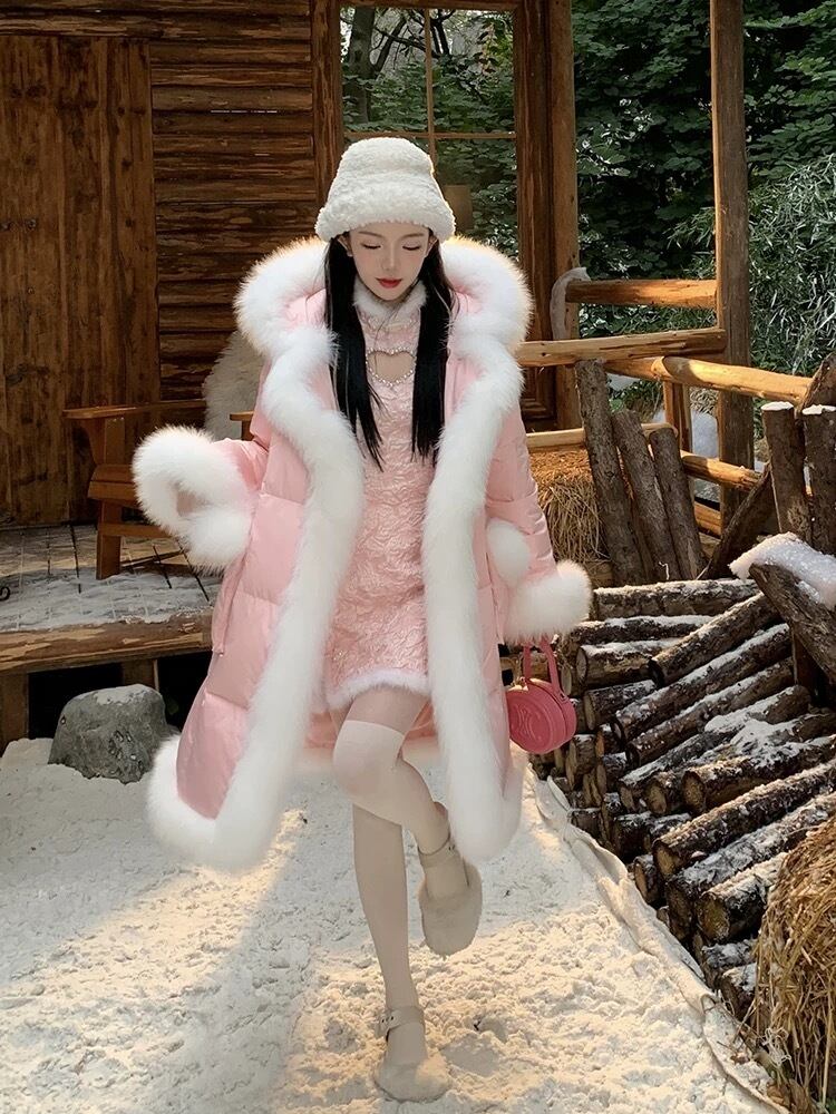 白】コート フード ピンク 可愛い エレガント お嬢様 ピンク