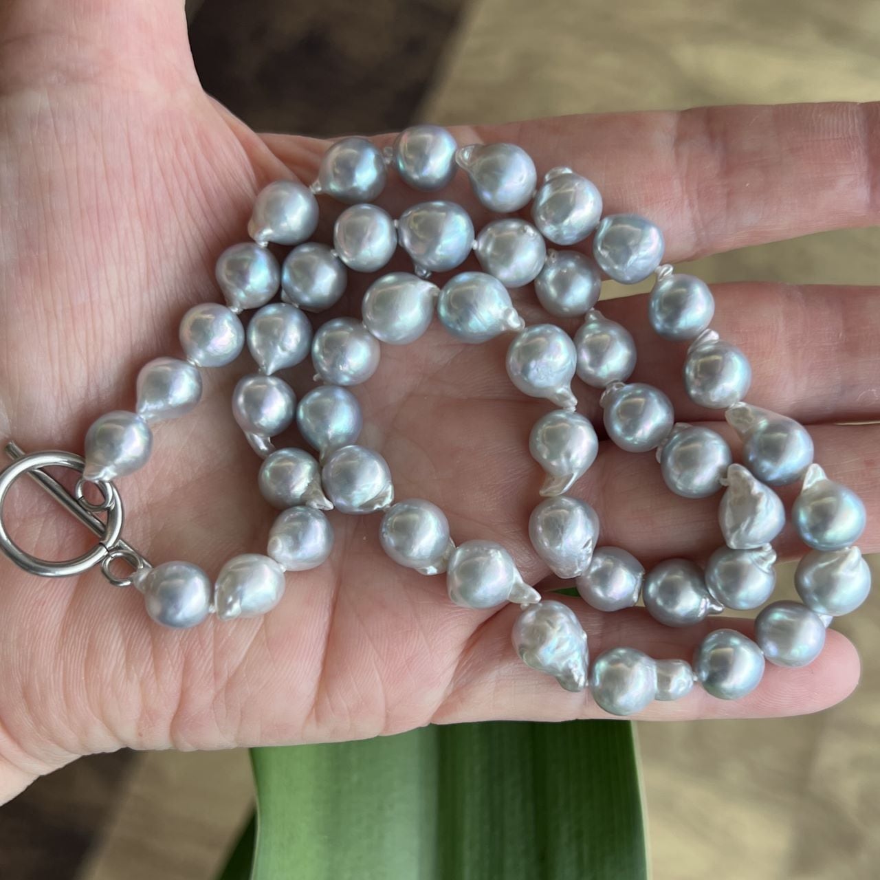 大珠バロックパールネックレス8-9㎜ブルー系【ゆったりサイズ49cm