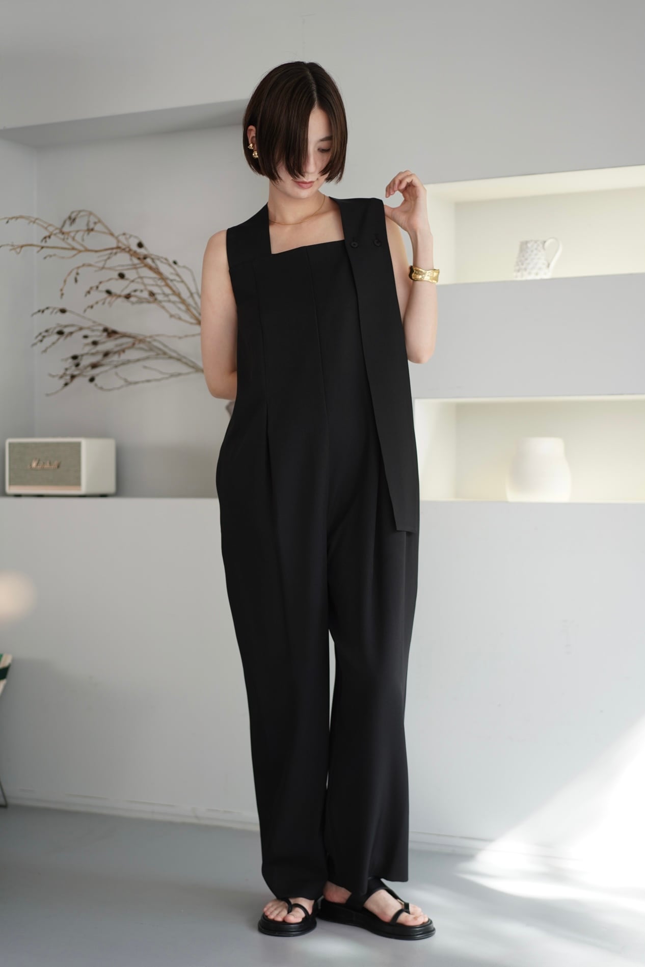 louren Shoulder tie jumpsuit ショルダータイジャンプスーツ Black