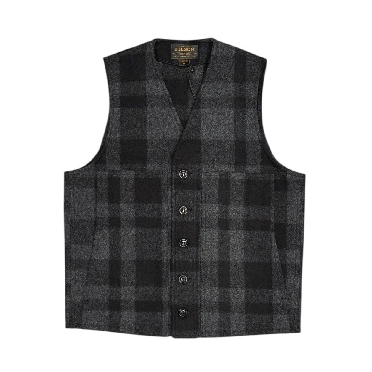 FILSON / MACKINAW WOOL VEST Charcoal/Black Plaid - Made in USA