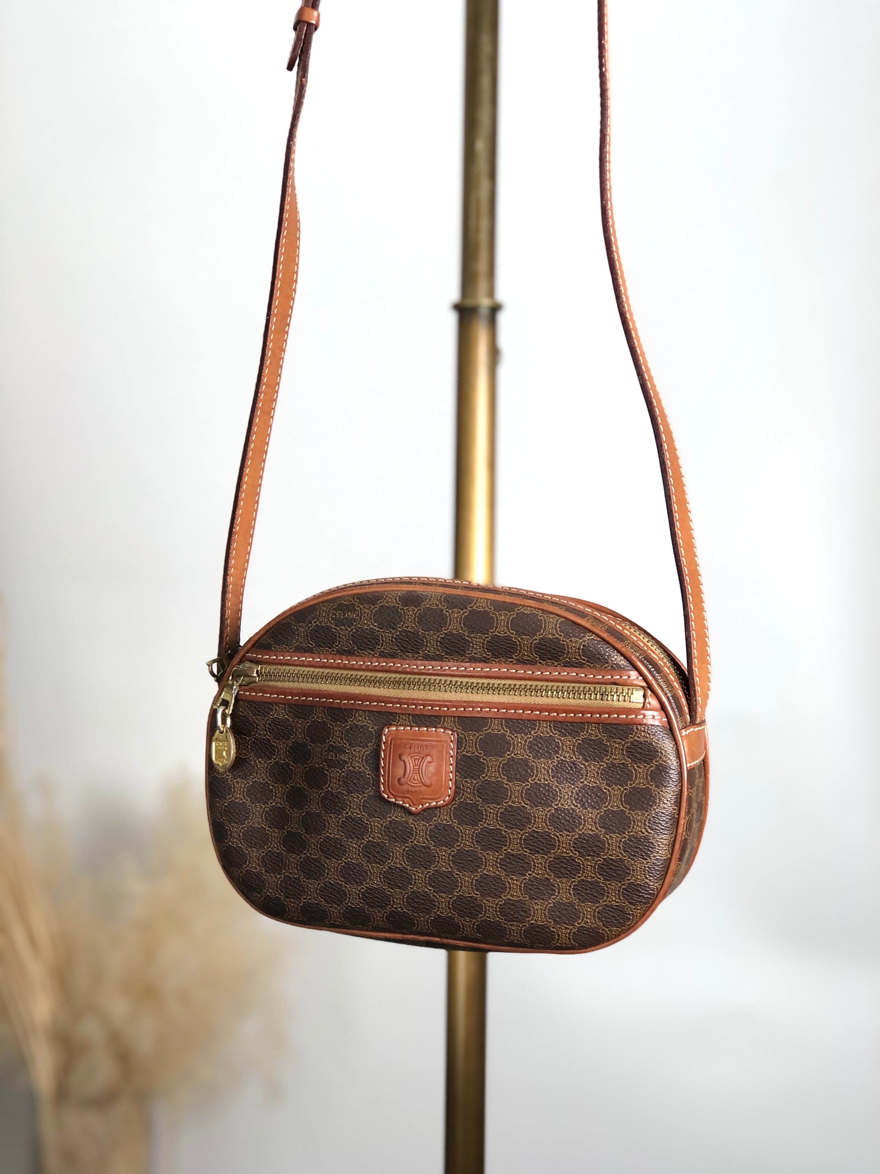 CELINE セリーヌ マカダム ショルダーバッグ ブラウン ブラゾン型押し