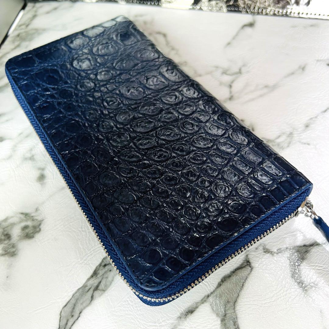 新品 クロコダイル長財布 クロコ財布 ワニ革 ネイビーブルー 本革 本物