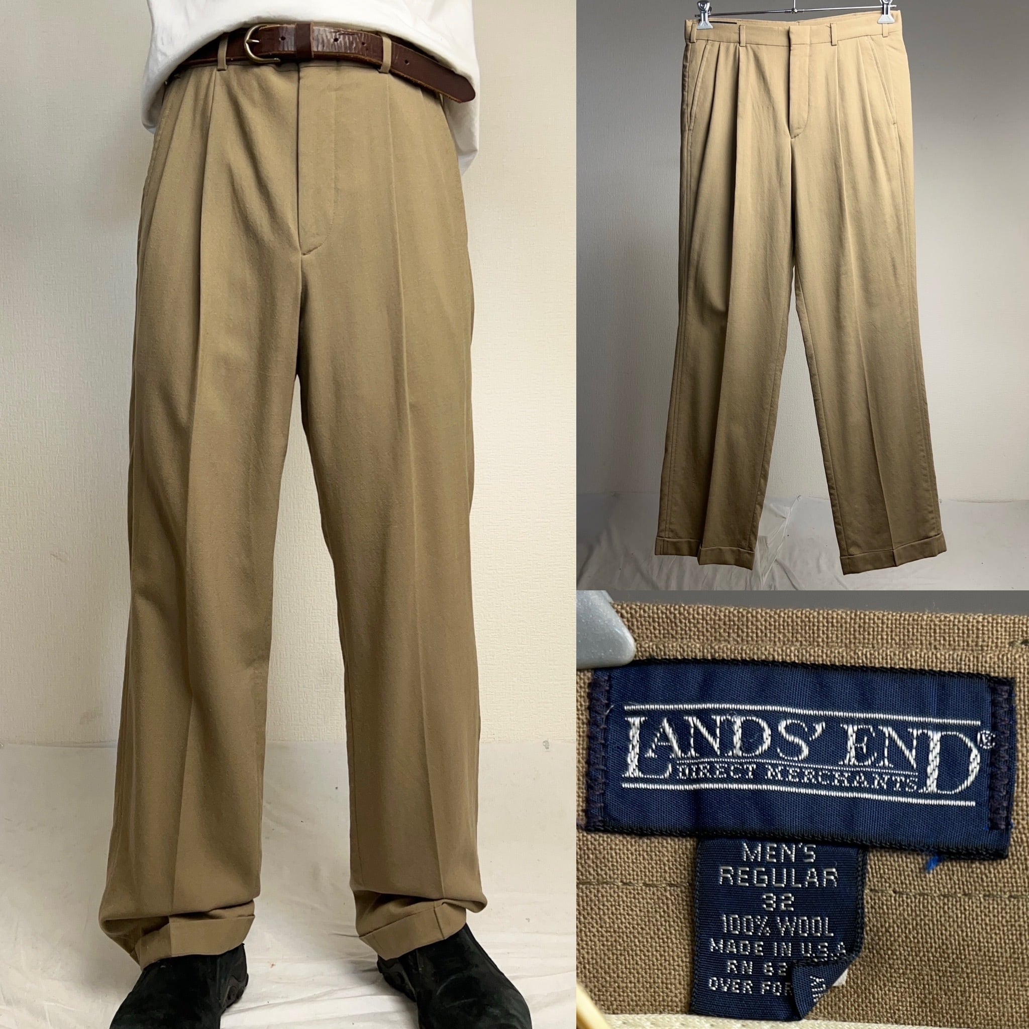 80's~90's LANDS'END SLACKS 2tuck Wool Slacks 80年代 90年代 ランズ
