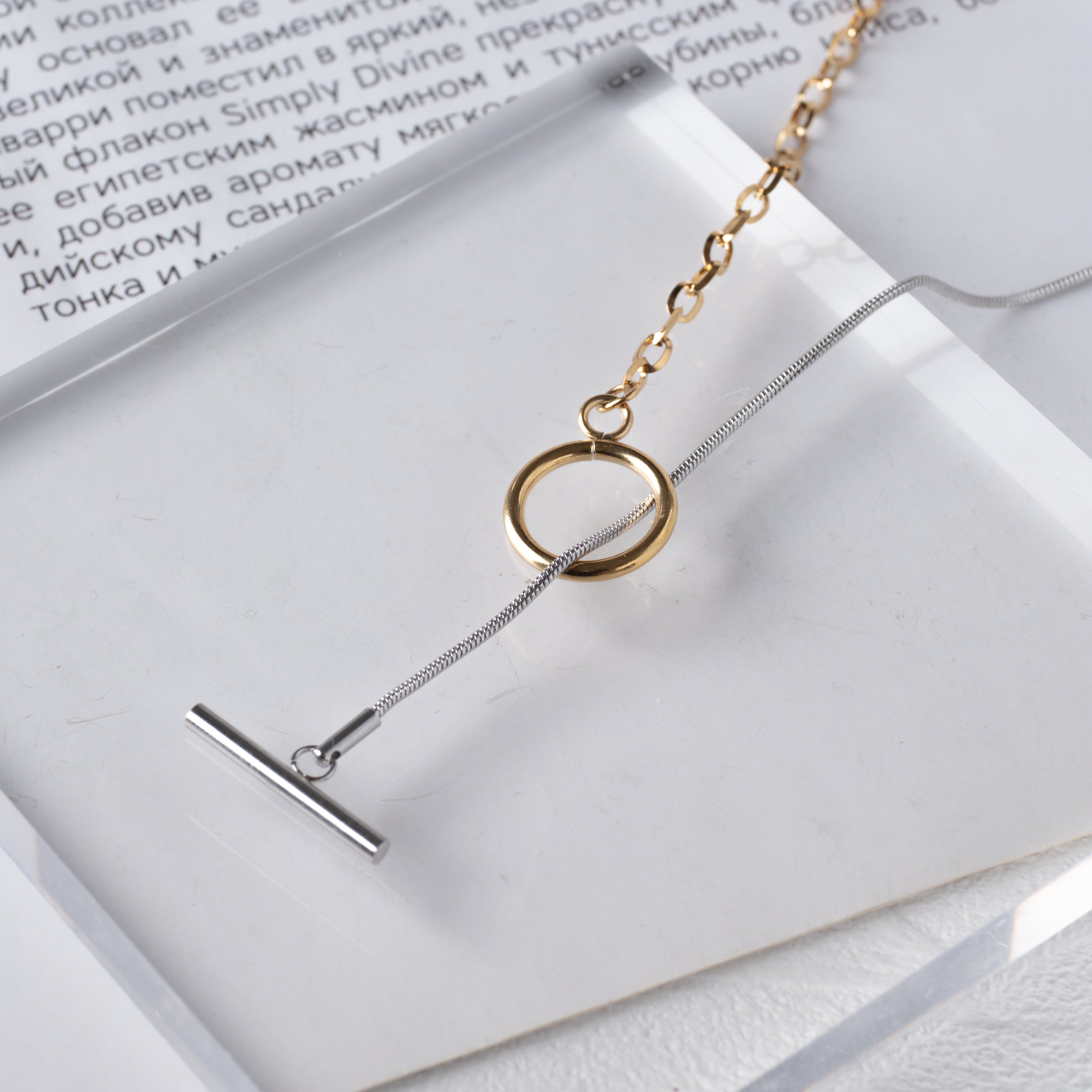 バイカラーロングネックレス つけっぱなしOK サージカルステンレス製