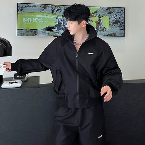 予約販売】メンズ セットアップ 上下 ジャージ スエット 長袖 無地 黒