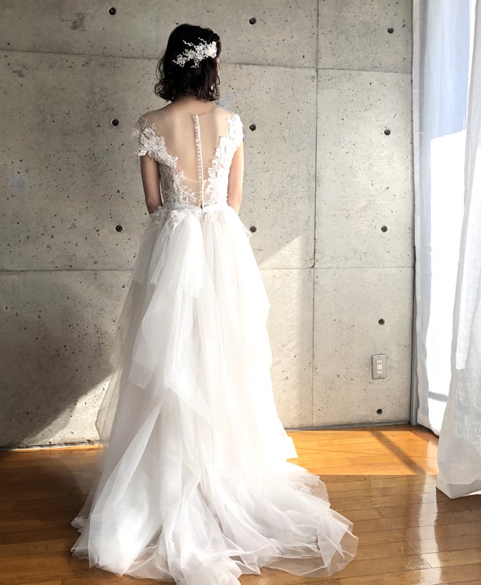 ウェディングドレス チュール パール ビジュー 商品番号：WD64